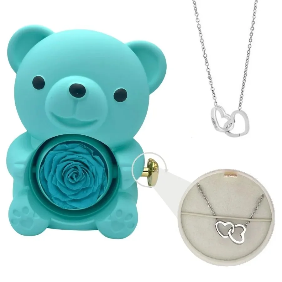  Eternal Bear - W/ Engraved Necklace & Real Rose
