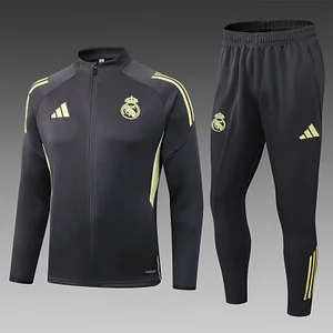 2025/2026 Real Madrid Long Zipped Jacket Dark Gray Football Shirt Set