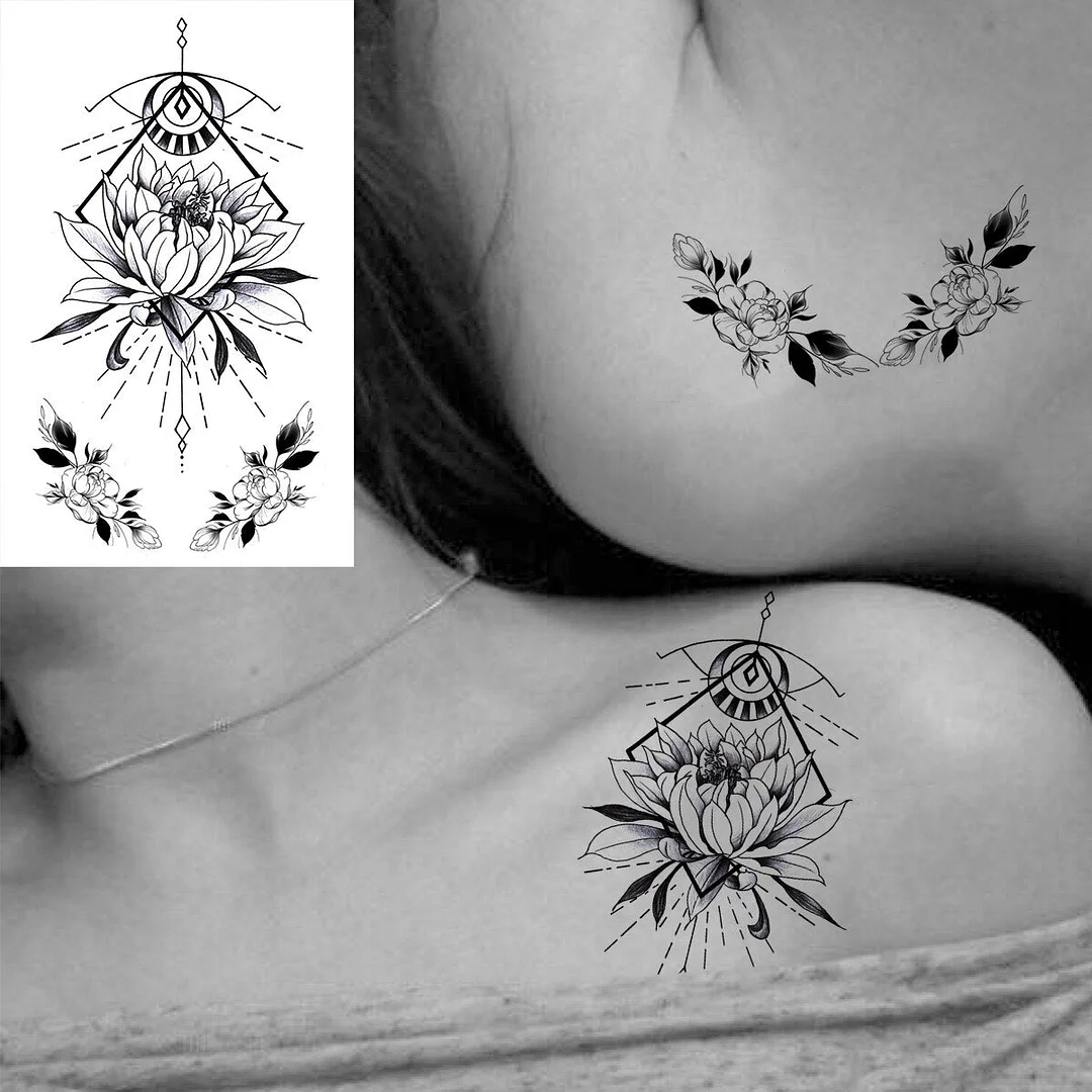 Lotus Mandala Flower Deer Sexy Temporary Tattoos For Women Neck Back Adult Geometric Tribe Fake Tattoo Body Art Waterproof Tatoo
