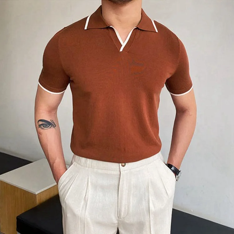 Casual Short Sleeve Knitwear Polo Shirts for Men at Hiphopee