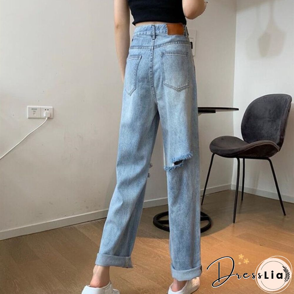 Woman Jeans Ripped High Waist Clothes Wide Leg Denim Clothing Streetwear Vintage Quality Fashion Harajuku Straight Pants