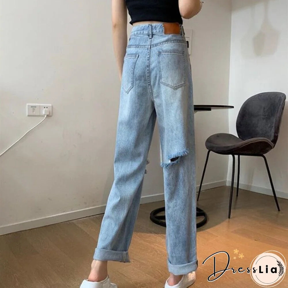 Woman Jeans Ripped High Waist Clothes Wide Leg Denim Clothing Streetwear Vintage Quality Fashion Harajuku Straight Pants
