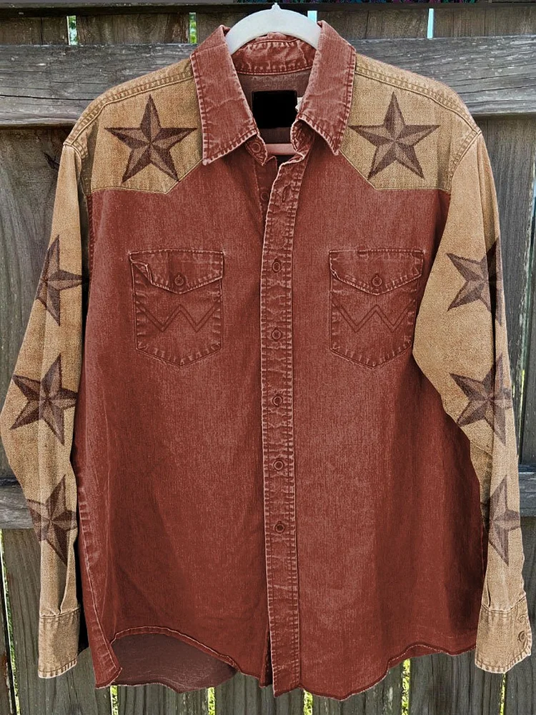 Retro Western Cowboy Style Print Casual Shirt