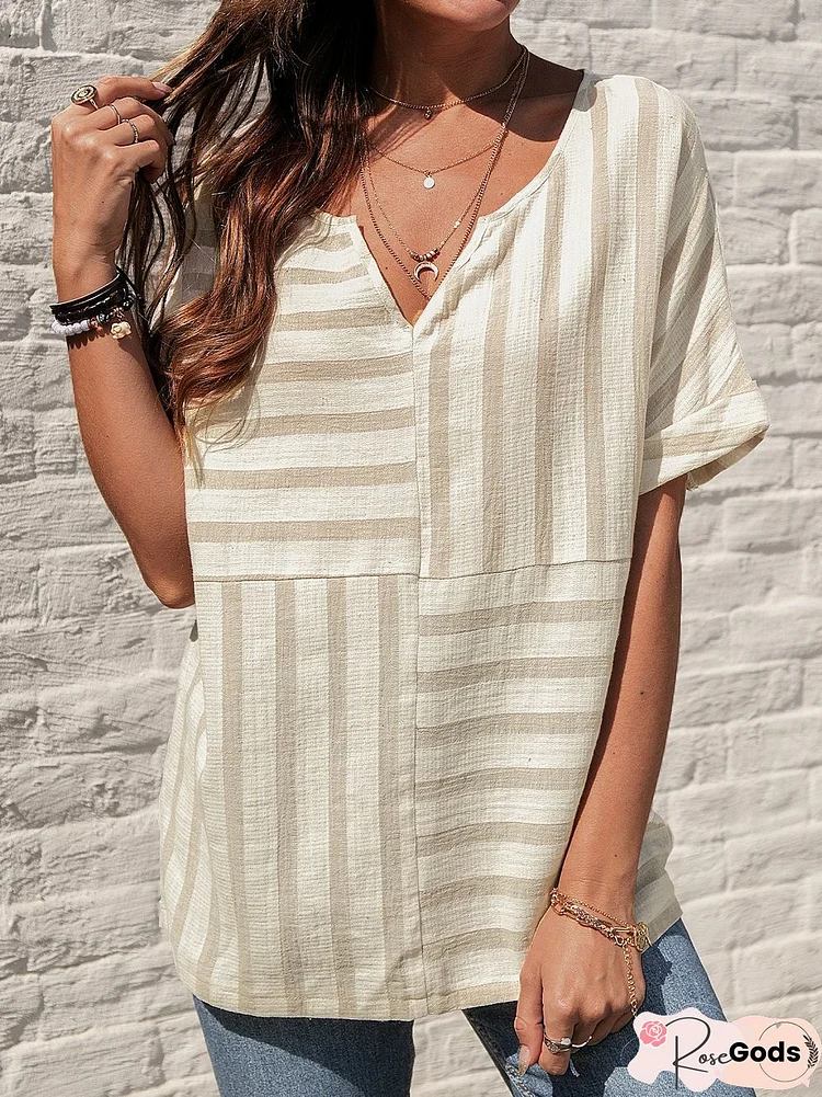 Stripes Simple Short Sleeve Tops