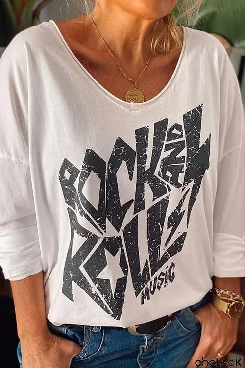 Rock Print Loose T Shirt