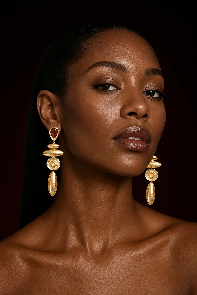 Retro Gold Tone Shaped Geometric Pendant Tiered Drop Earrings 2024 - Xpluswear