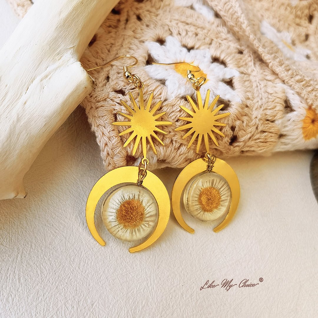LikeMyChoice® Pressed Flower Earrings - Sun Resin Daisy
