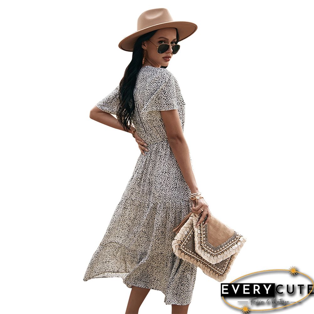 White Leopard Print Button Detail Maxi Dress