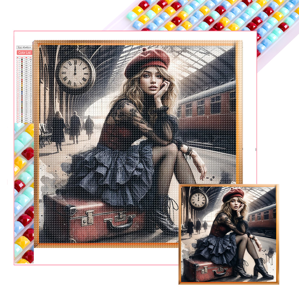 Woman At The Station 40*40cm(picture) full square drill diamond painting
