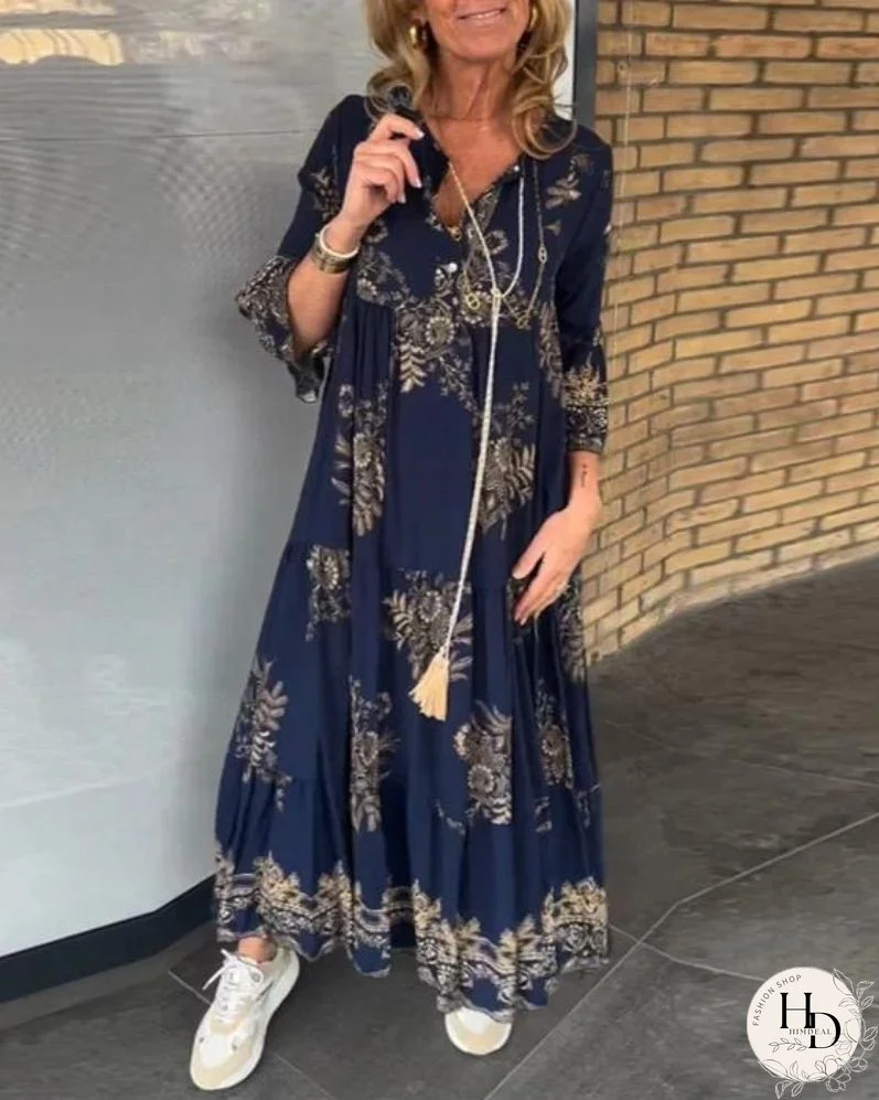 ANNE - Vintage loose V-neck dress