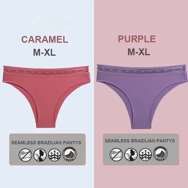 FINETOO 2PCS/Set Women Seamless Lingerie Letter Underpants Ladies 6 Solid Colors M-XL Woman Sexy Panties Briefs Underwear Thong