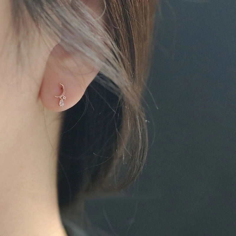 1 Pair Minimalist Moon Inlay Sterling Silver Gem Drop Earrings