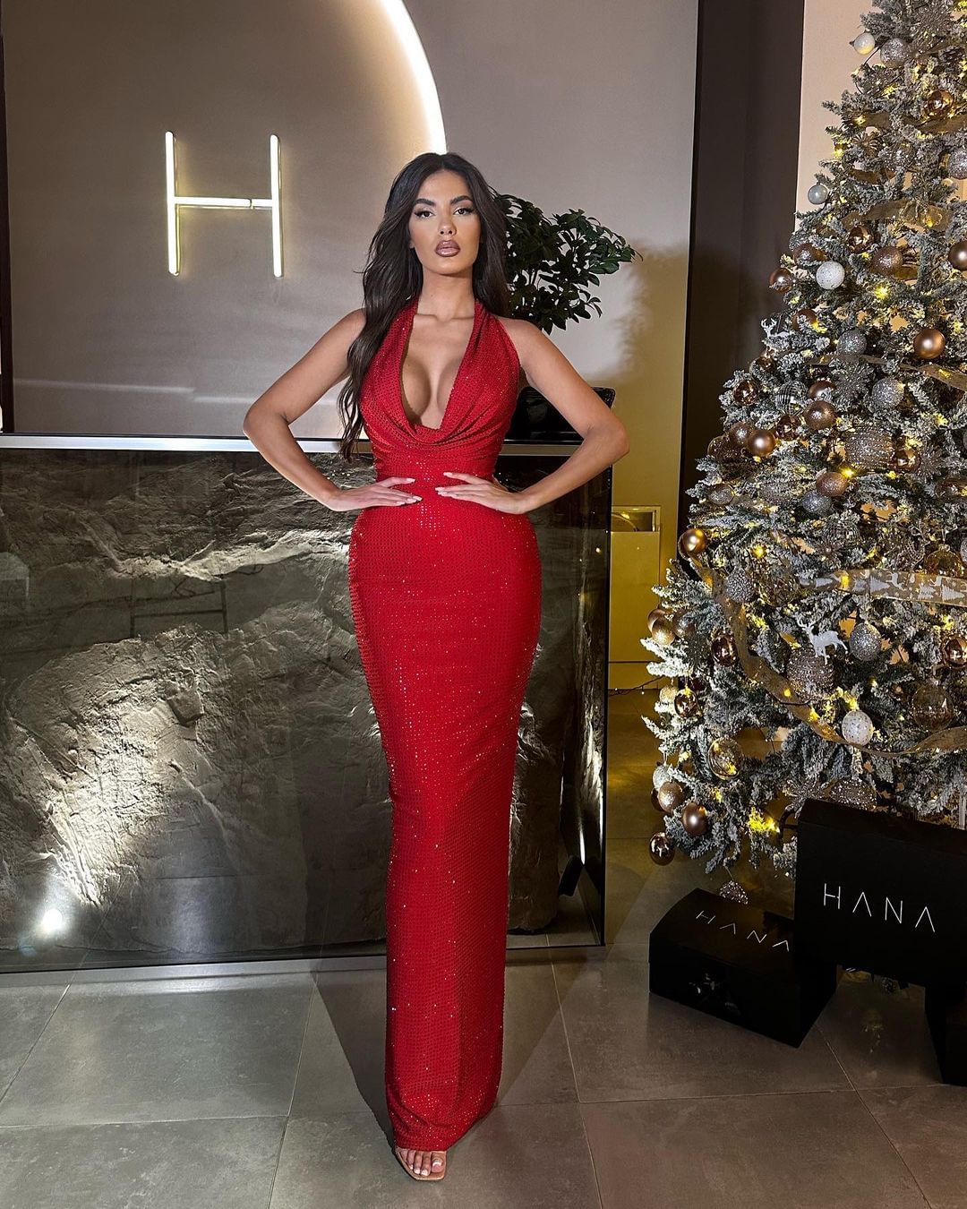 Red Halter Off-the-shoulder Mermaid Prom Dress with Sequins YU0067