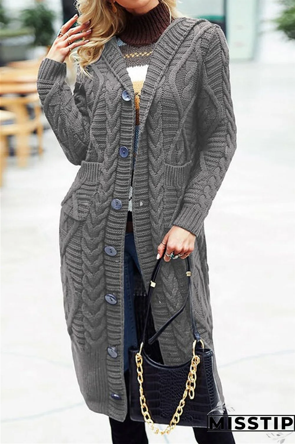 Black Casual Solid Patchwork Cardigan Collar Outerwear