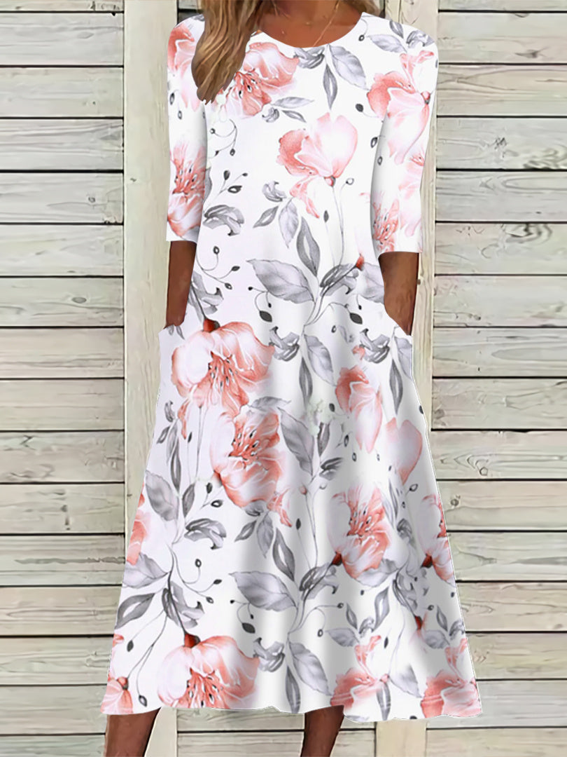 Women Half Sleeve V-neck Solid Color Dress