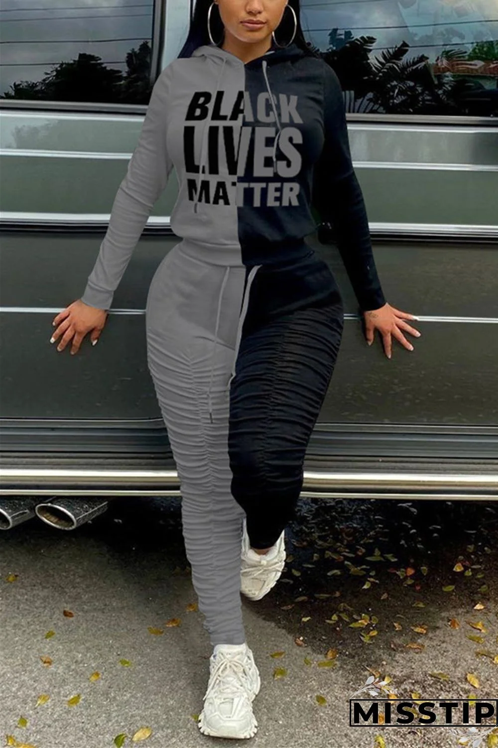 Tangerine Street Print Fold Hooded Collar Long Sleeve Regular Sleeve Regular Two Pieces