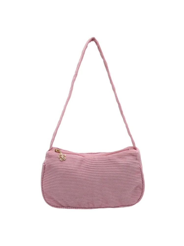 Fashion Women Corduroy Shoulder Underarm Bag Solid Color Handbags (Pink)