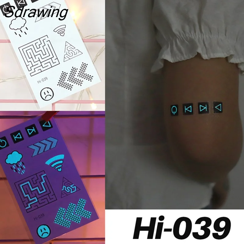 Sdrawing Glowing Tattoo Sticker Dandelion Glowing Temporary Tattoo Butterfly Crane Waterproof Tattoo Art Bear Fake Tattoo Men Women