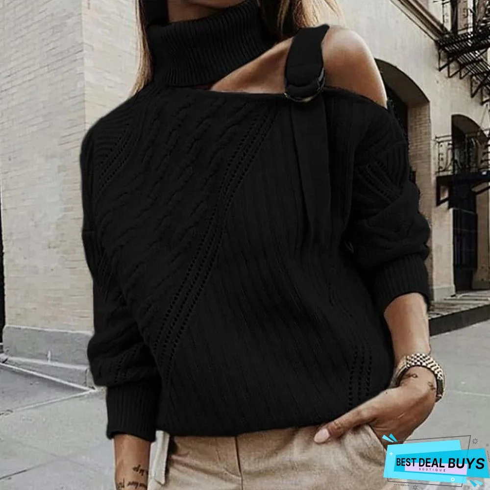 Single Shoulder Collar Casual Sweater