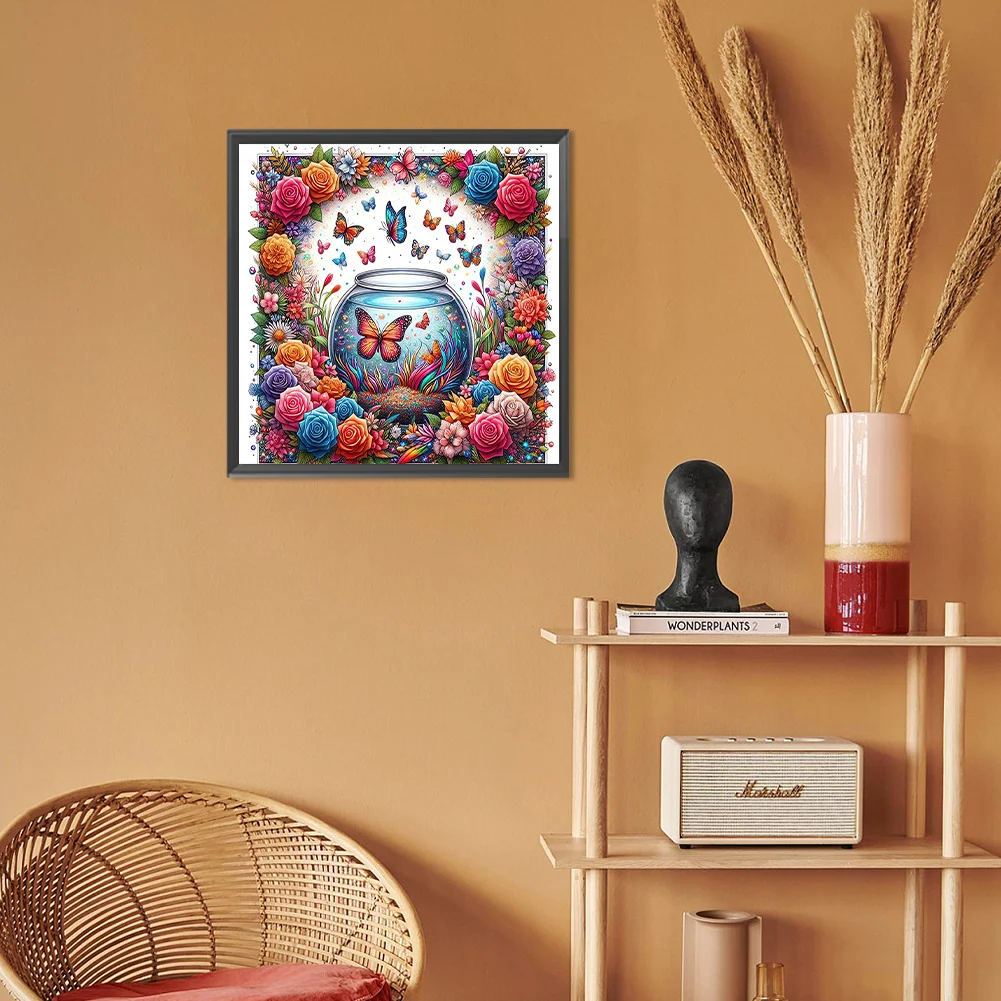 Diamond Painting - Full Round Drill - Flower Butterfly(Canvas|30*30cm)