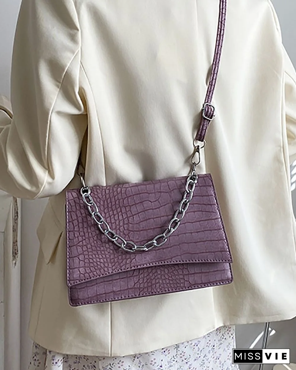 Chain Strap Croc Embossed Crossbody Bag