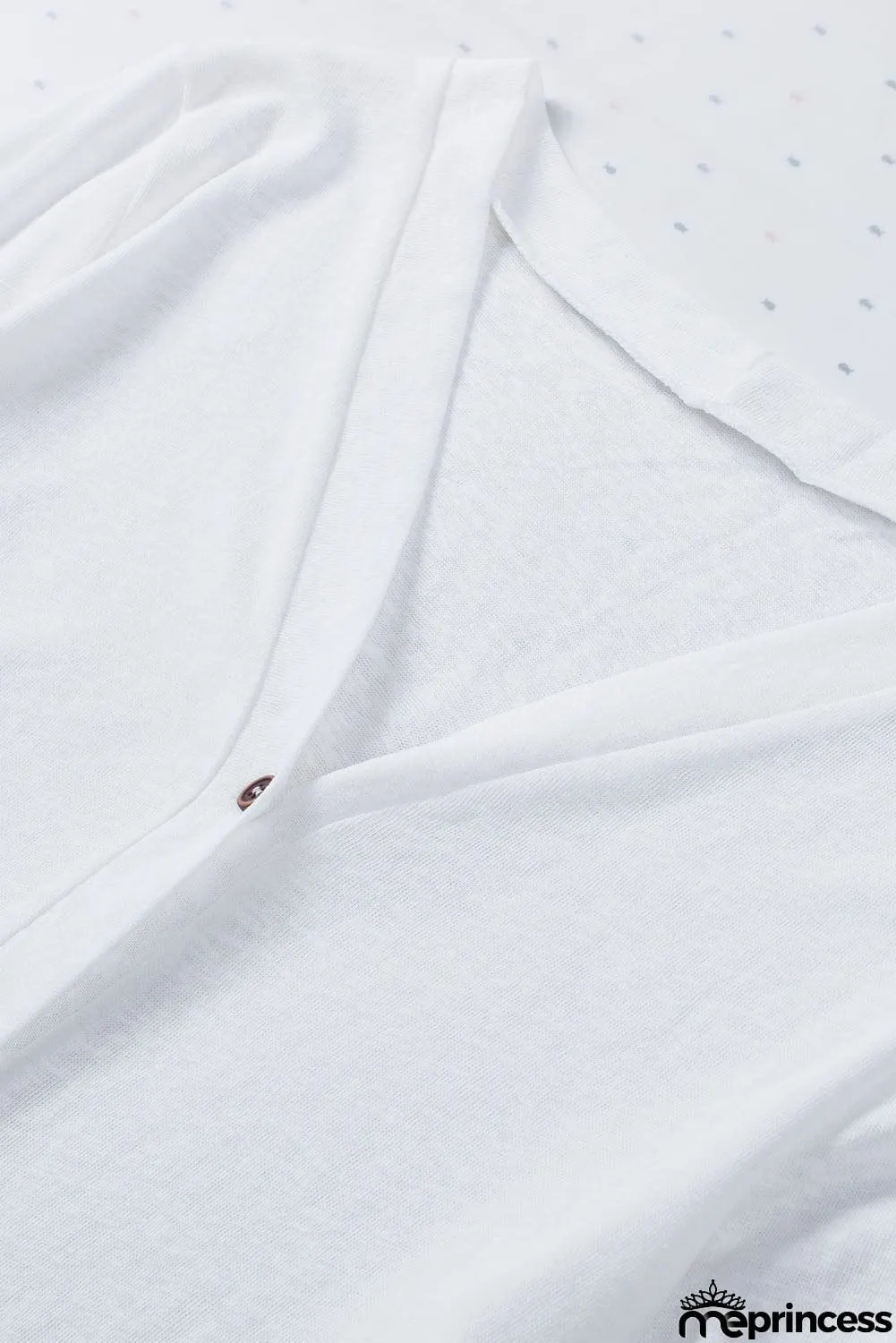 Solid Color Open-Front Buttons White Cardigan