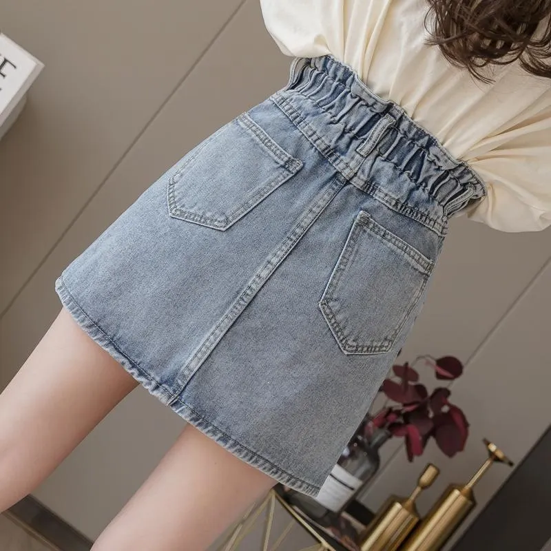 High-Waisted Light Wash Denim Mini Skirt