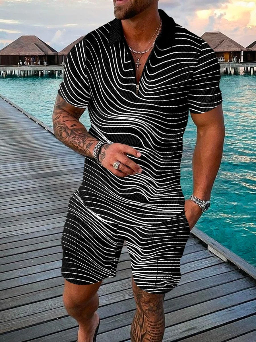 Inongge New Summer Men's Suit Hawaiian Beach Short Sleeve Polo Shirt + Shorts Soft Breathable High Quality Casual Clothing Men's Sets