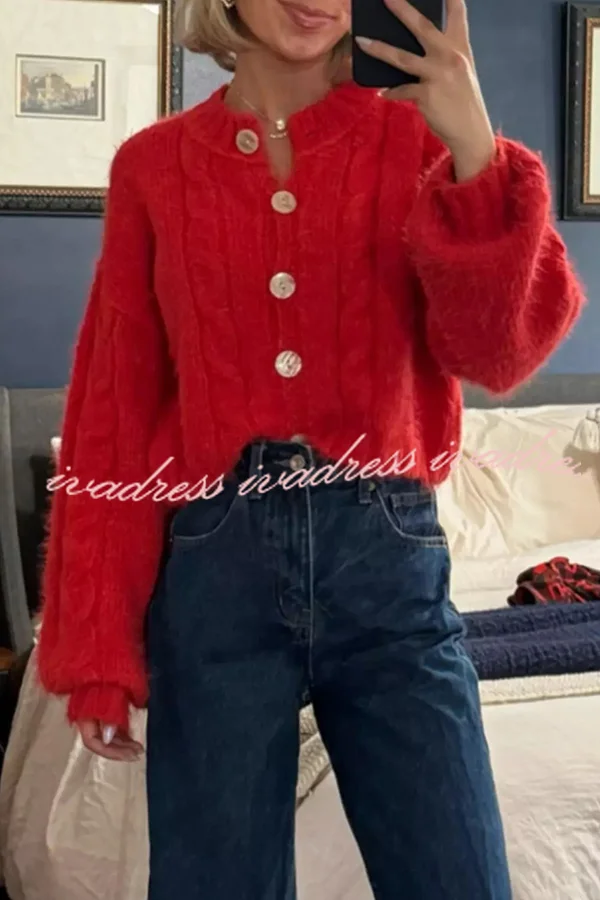 Cheerful Crew Neck Buttoned Long Sleeve Cardigans