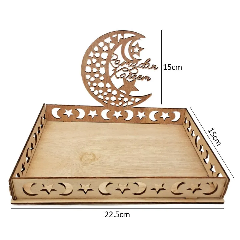 Eid Mubarak Wooden Food Tray Ornament Islamic Muslim Party Decoration for Home 2022 Ramadan Kareem Gifts Eid Al Adha Supplies
