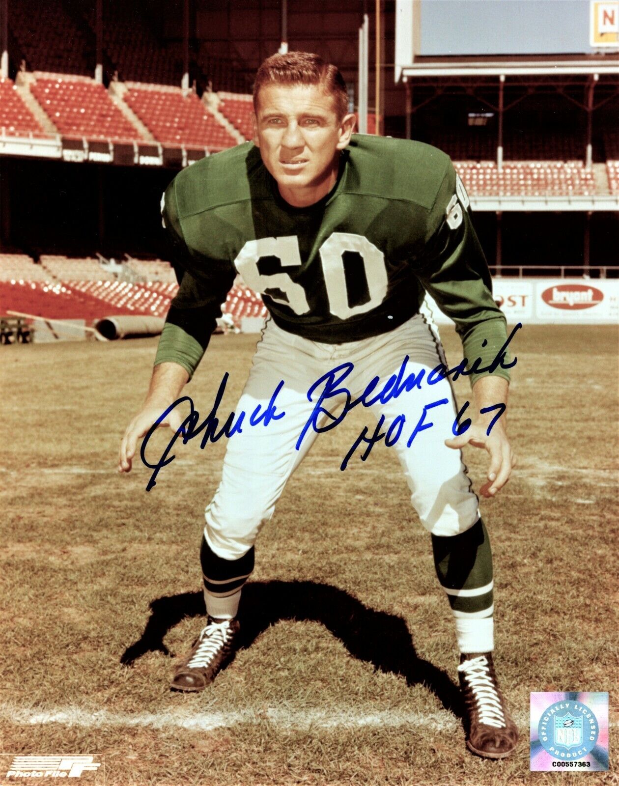 1967 HOF Center-Linebacker CHUCK BEDNARIK In-person Signed Photo Poster painting