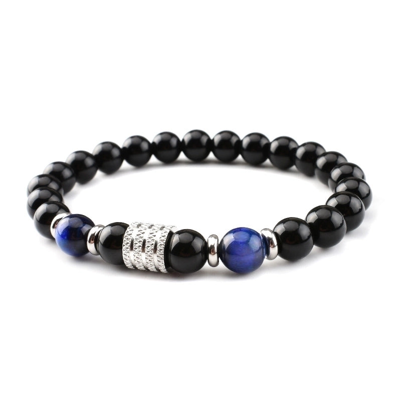 Minimalist Classic Style Round Stainless Steel Natural Stone Glass Chakra Bracelet