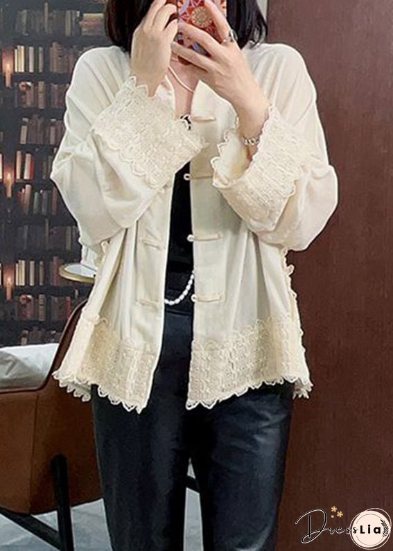Vintage White Floral Button Silk Velour Coats Long Sleeve