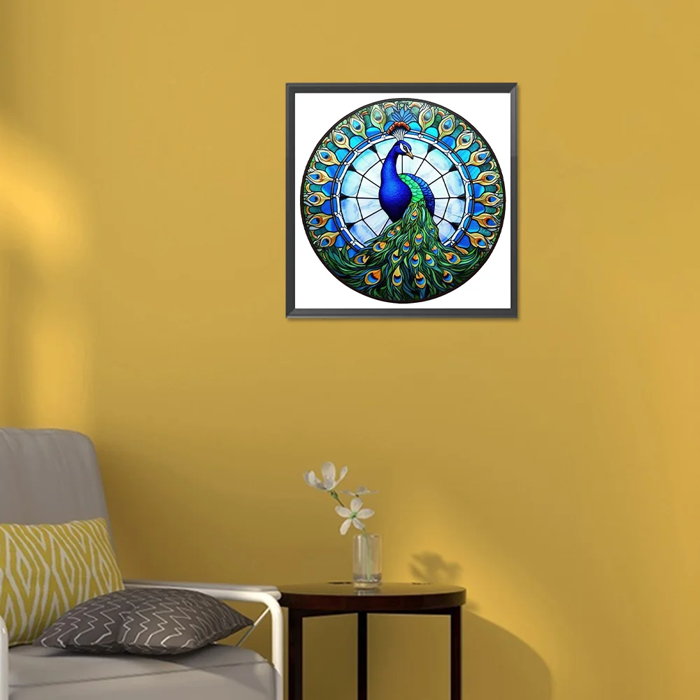 Diamond Painting - Full Round Drill - Stained Glass Peacock(30*30cm)