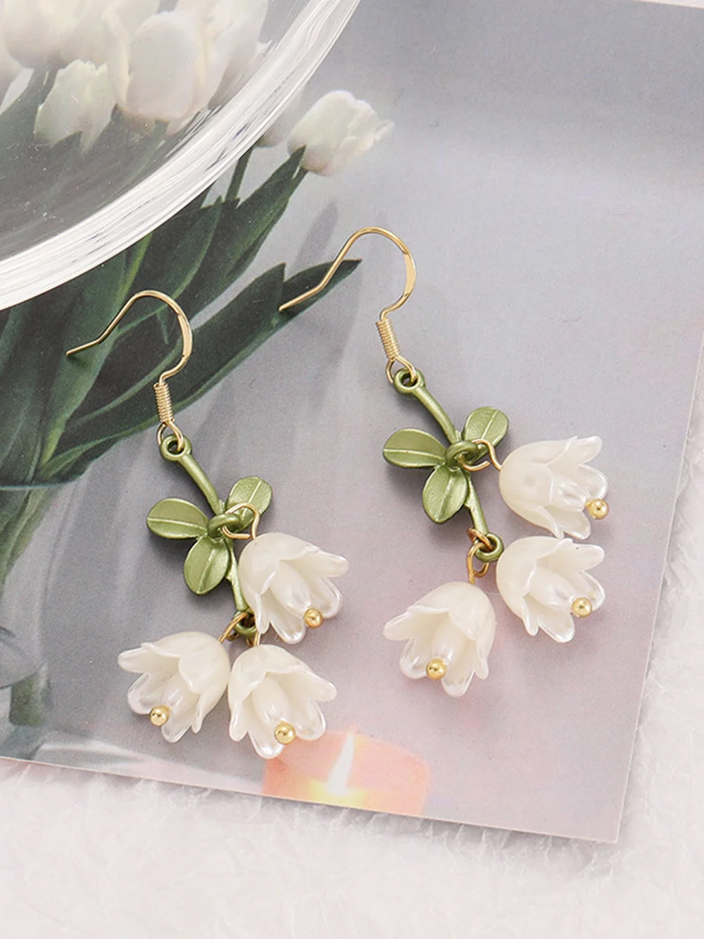 Cute Tassel Earrings - Tulips Bow White Fairy Flowers