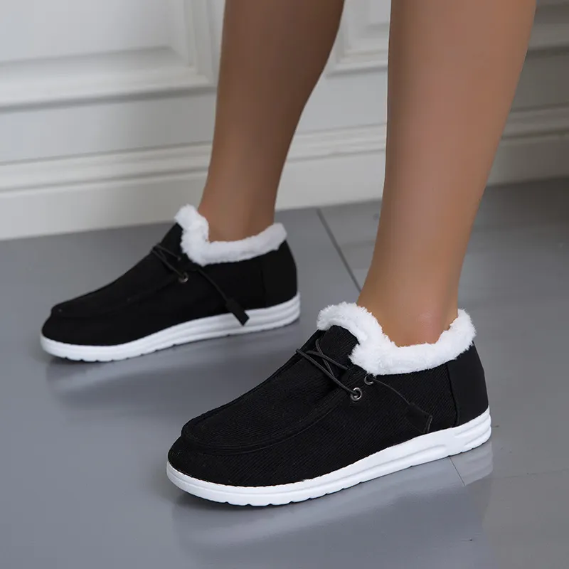 Breakj Breakj Women's Large Autumn And Winter New Thick Bottom Plus Velvet Thick Warm Cotton Shoes Casual Flat Cotton Shoes