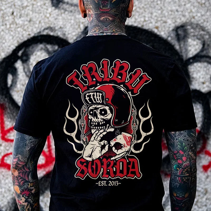 TRIBU SORDA Helmet Skull Print Men's T-shirt