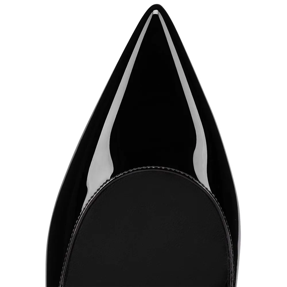 Women's Red Bottom Flat Shoes Pointed Toe Solid Color Patent Leather V-shaped Notches Shoes-vocosishoes