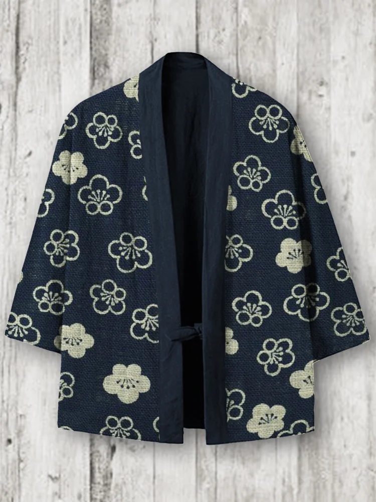 Cherry Blossom Japanese Lino Art Linen Blend Kimono Cardigan