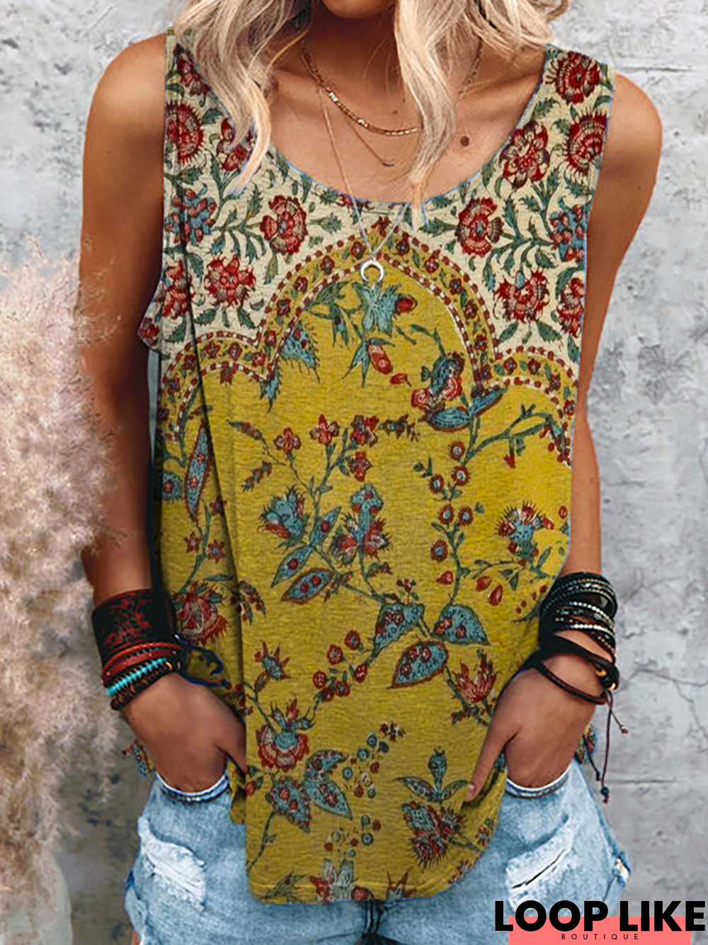 Holiday Sleeveless Boho Tunic T-Shirt