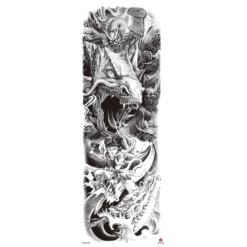 Sdrawing Arm Temporary Tattoos Sleeve for Men Women Realistic Fake Tatoo Warrior Lion Mechanical Skull Wolf Rose Tatto Sticker Totem