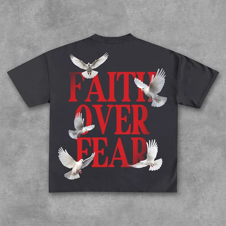 Simpfit Lässiges Kurzarm-T-Shirt aus 100 % Baumwolle mit „Faith Over Fear“-Aufdruck