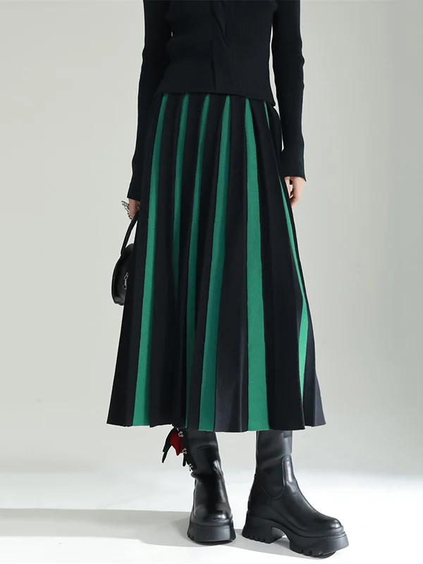Original Creation Loose A-Line Contrast Color Striped Skirts Bottoms