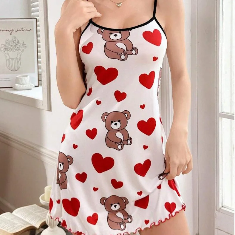 Nigikala Nigikala Hot New Pajamas Set Women's Milk Silk Pajamas Sling Skirt Cute Print Source