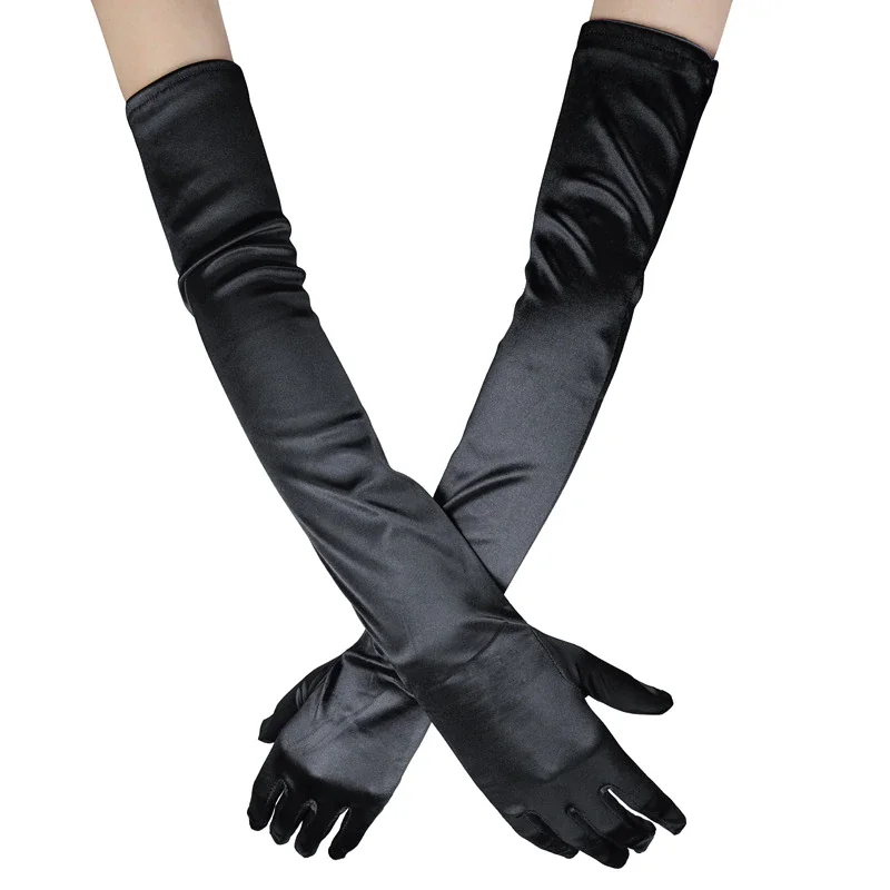 Billionm OJBK Women Classic Satin Finger Long Gloves Opera/Elbow/Wrist Stretch Gloves Halloween Cosplay Solid Color Party Arm Warmer 2022