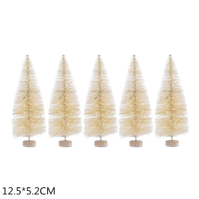 5Pcs 5-16cm Sisal Fiber Mini Christmas Tree Snow Frost Pine Tree DIY Craft Christmas Party Table Decoration Christmas Ornaments