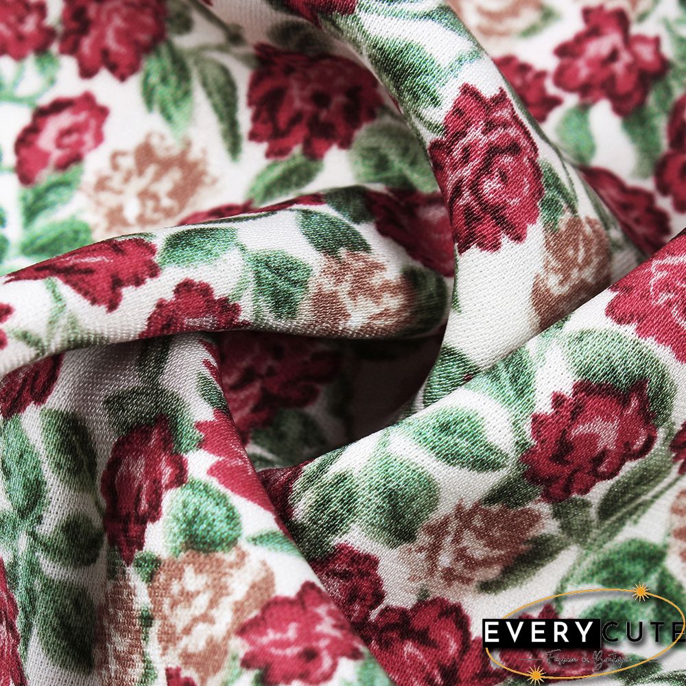 Pink Floral Print Lace-up Long Sleeve Dress