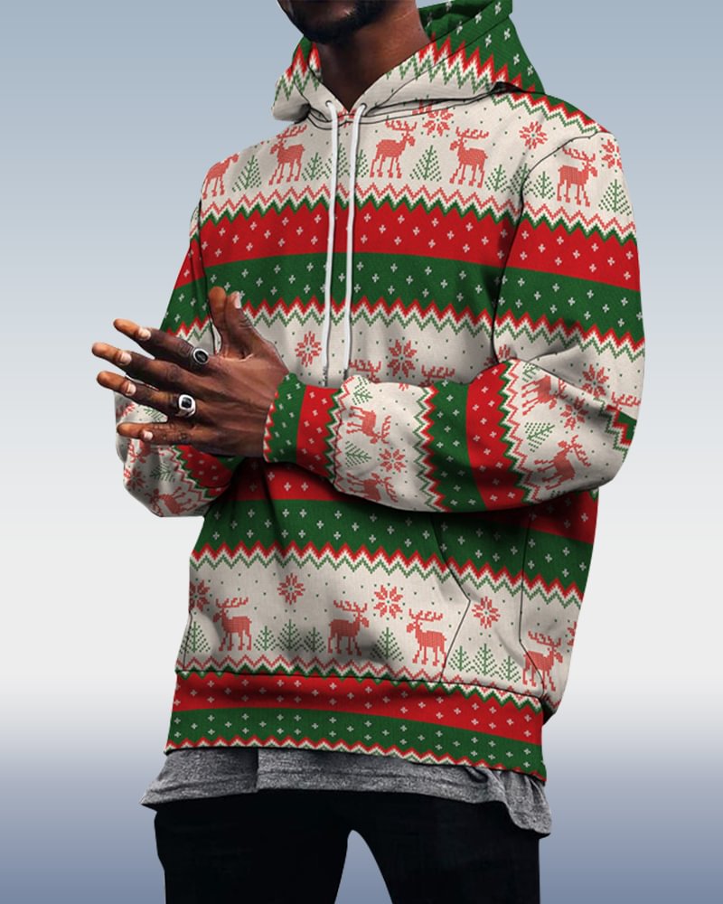 Men's Casual Christmas Print Hoodie 070