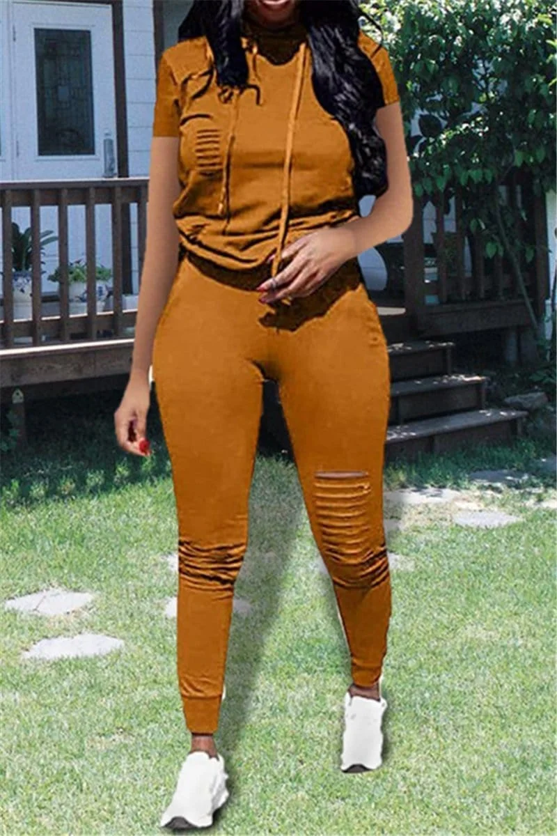 Fashion Burning Hooded Two-Piece