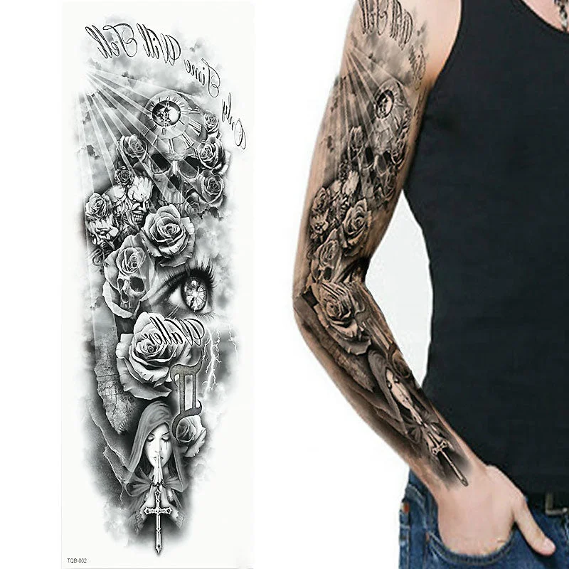 1 Sheets Full Arm Leg Extra Large Temporary Tattoos, Body Art For Men And Women - Wolf,Tiger,Bear,Warrior,Tribal Symbol 515-1